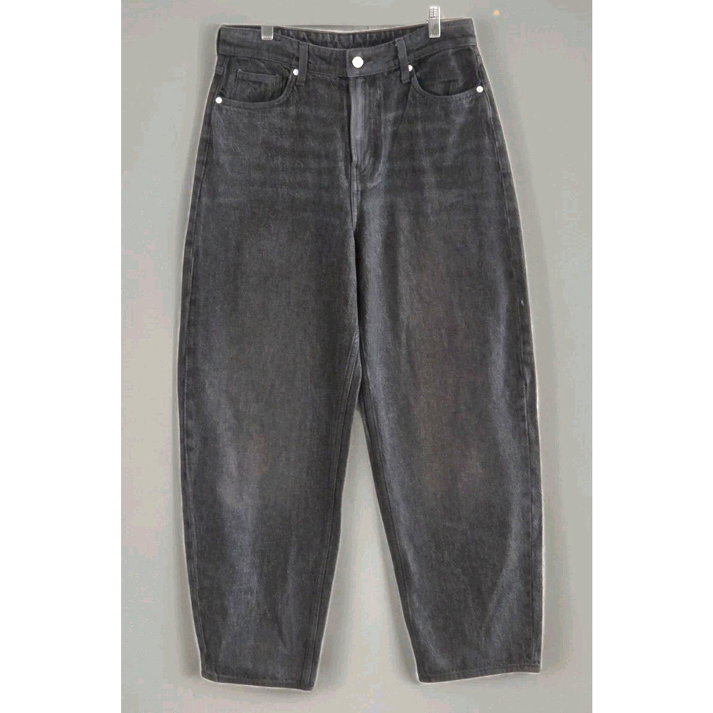 & Denim Women's Size 6 Jeans High Waist Loose Fit Barrel Leg Black Denim 30x28